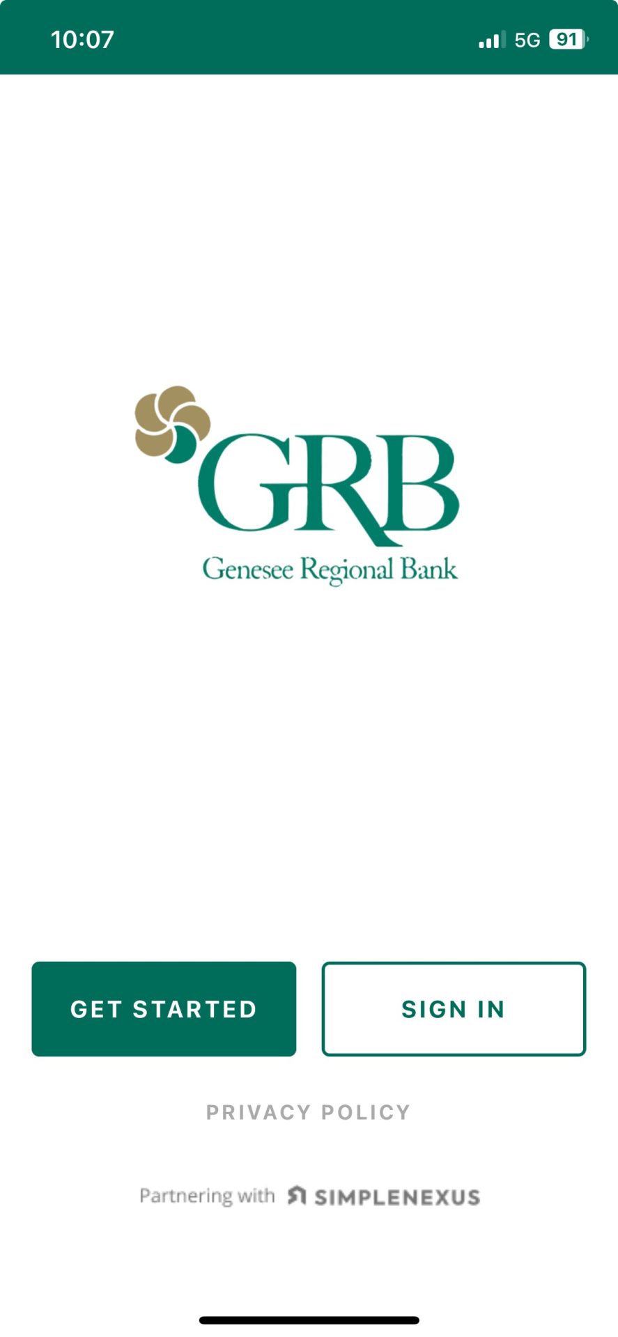 Account login screen on the GRB Mortgage Express App